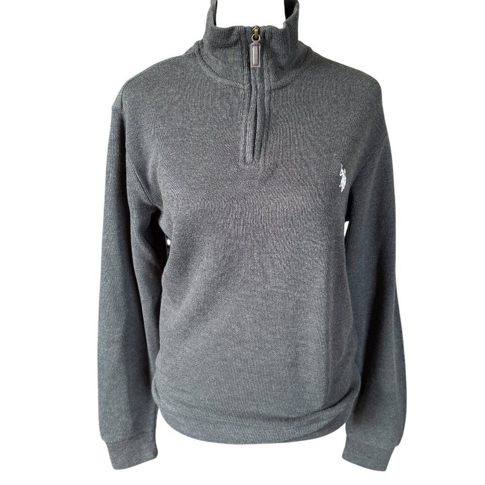 U.S. Polo Assn. XS black heather long sleeve 1/4 zip flatback sweatshirt jacket